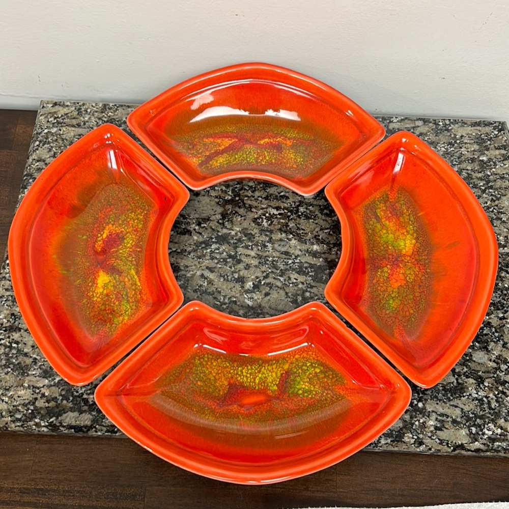 California USA Pottery 4 Lazy Susan Dishes #812 mid century modern preowned